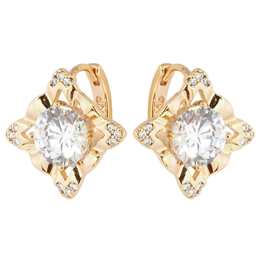 Серьги Xuping Позолота 18K колечки Ромбы с фианитами фото №1 Серьги Xuping Позолота 18K колечки Ромбы с фианитами фото №1