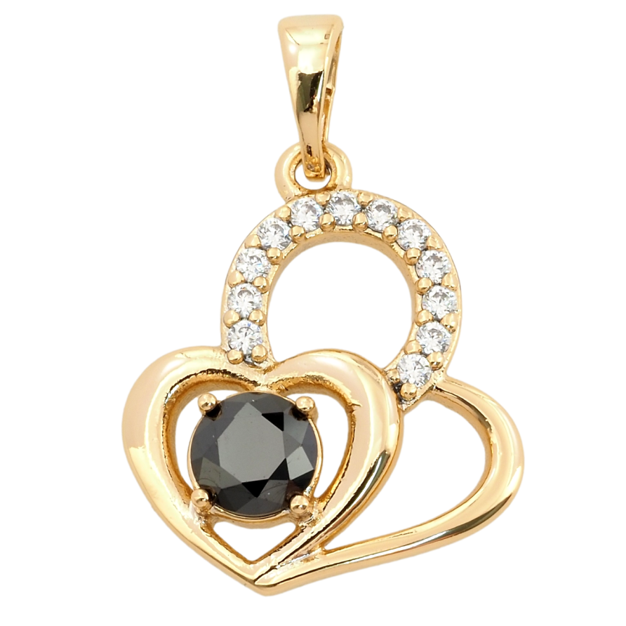 Кулон Xuping Позолота 18K Сердечки с цирконием и черным фианитом для цепочки до 5мм фото №1 Кулон Xuping Позолота 18K Сердечки с цирконием и черным фианитом для цепочки до 5мм фото №1