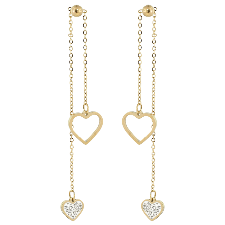 Сережки Xuping TTM Stainless Steel колір 14K пусети Підвіски серця на ланцюжку фото №1 Сережки Xuping TTM Stainless Steel колір 14K пусети Підвіски серця на ланцюжку фото №1