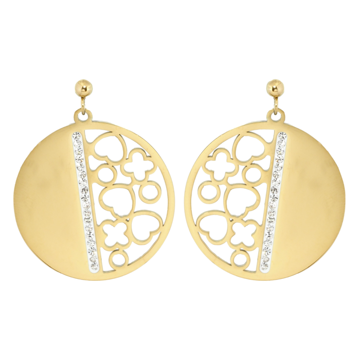 Серьги Xuping TTM Stainless Steel цвет 14K пусеты Круглые подвески с резным узором фото №8