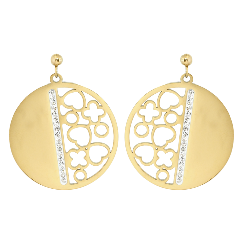 Серьги Xuping TTM Stainless Steel цвет 14K пусеты Круглые подвески с резным узором фото №2