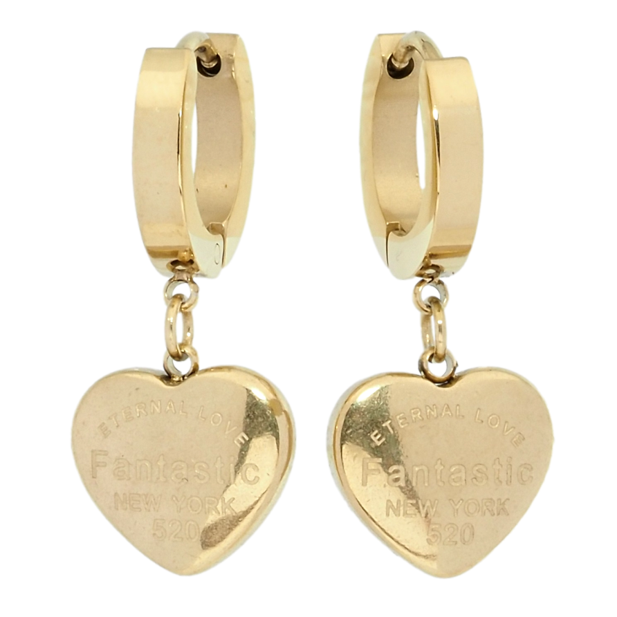 Серьги Xuping TTM Stainless Steel цвет 14K подвески на колечках Сердечки фото №1