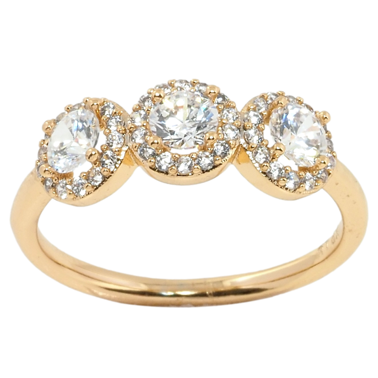 Каблучка Xuping Позолота 18K Три фіаніти в обрамленні цирконію фото №16 Каблучка Xuping Позолота 18K Три фіаніти в обрамленні цирконію фото №16