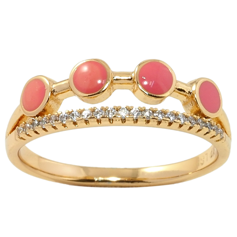 Каблучка Xuping Позолота 18K Доріжка цирконію та рожевої емалі фото №5
