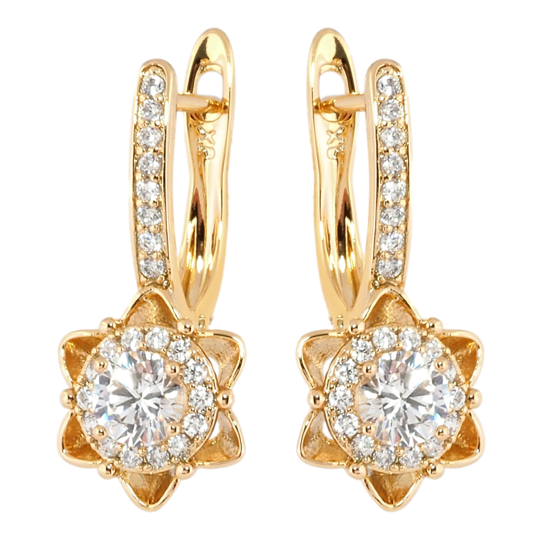 Сережки Xuping Позолота 18K англійський замок Квіточки з цирконієм фото №5 Сережки Xuping Позолота 18K англійський замок Квіточки з цирконієм фото №5
