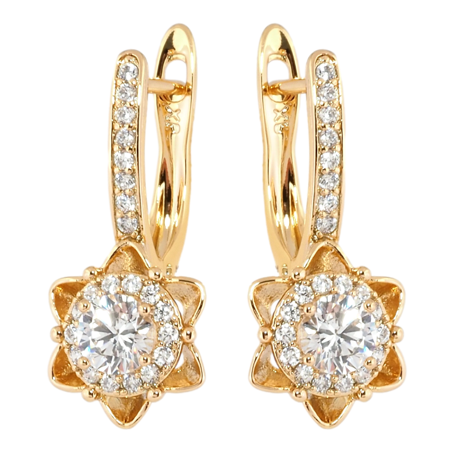 Серьги Xuping Позолота 18K английский замок Цветочки с цирконием фото №1 Серьги Xuping Позолота 18K английский замок Цветочки с цирконием фото №1