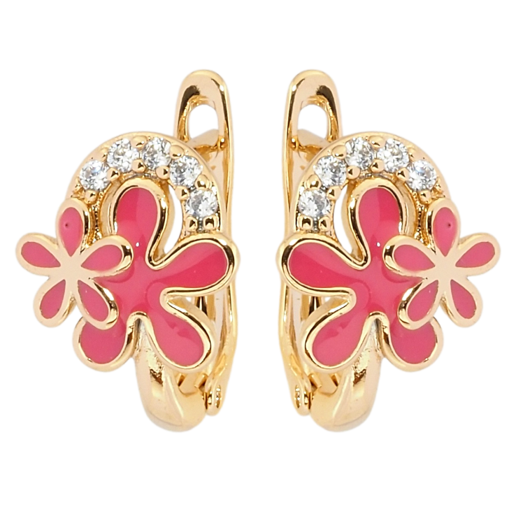 Серьги Xuping Позолота 18K английский замок Цветочки с розовой эмалью и цирконием фото №11 Серьги Xuping Позолота 18K английский замок Цветочки с розовой эмалью и цирконием фото №11