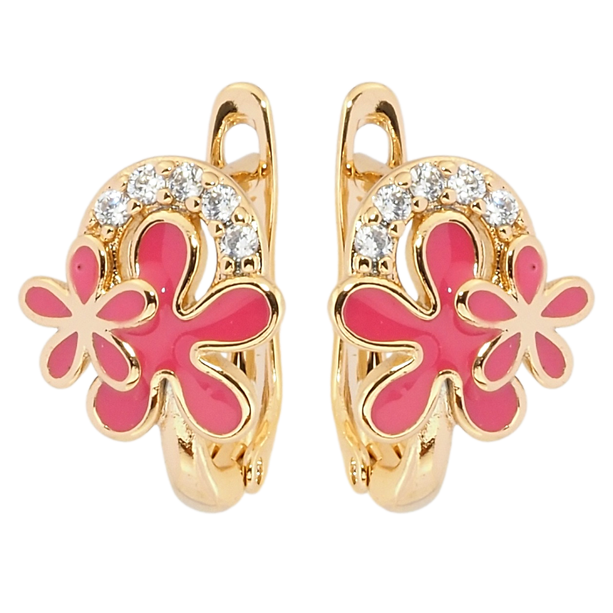 Серьги Xuping Позолота 18K английский замок Цветочки с розовой эмалью и цирконием фото №1 Серьги Xuping Позолота 18K английский замок Цветочки с розовой эмалью и цирконием фото №1