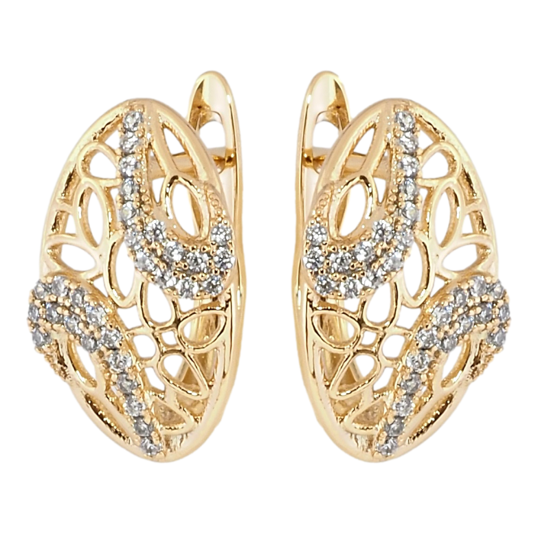 Серьги Xuping Позолота 18K английский замок Овалы с резным узором и цирконием фото №24