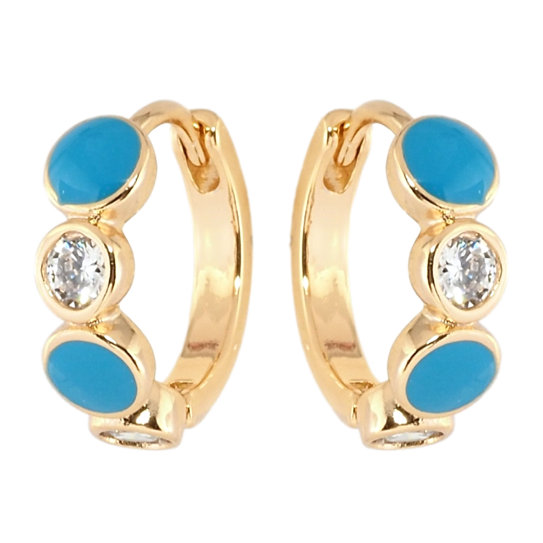 Сережки Xuping Позолота 18K колечка Кола з цирконієм та блакитною емаллю фото №2 Сережки Xuping Позолота 18K колечка Кола з цирконієм та блакитною емаллю фото №2