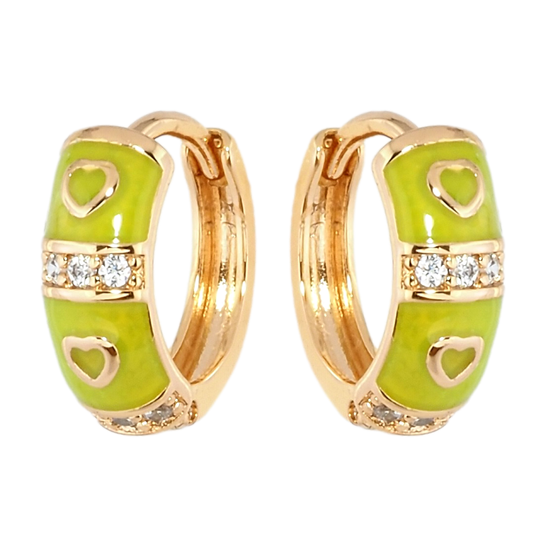 Сережки Xuping Позолота 18K колечка Романтичний орнамент з салатовою емаллю та цирконієм фото №5