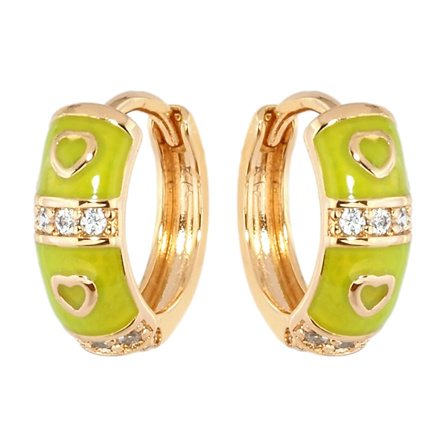 Серьги Xuping Позолота 18K колечки Романтический орнамент с салатовой эмалью и цирконием фото №1