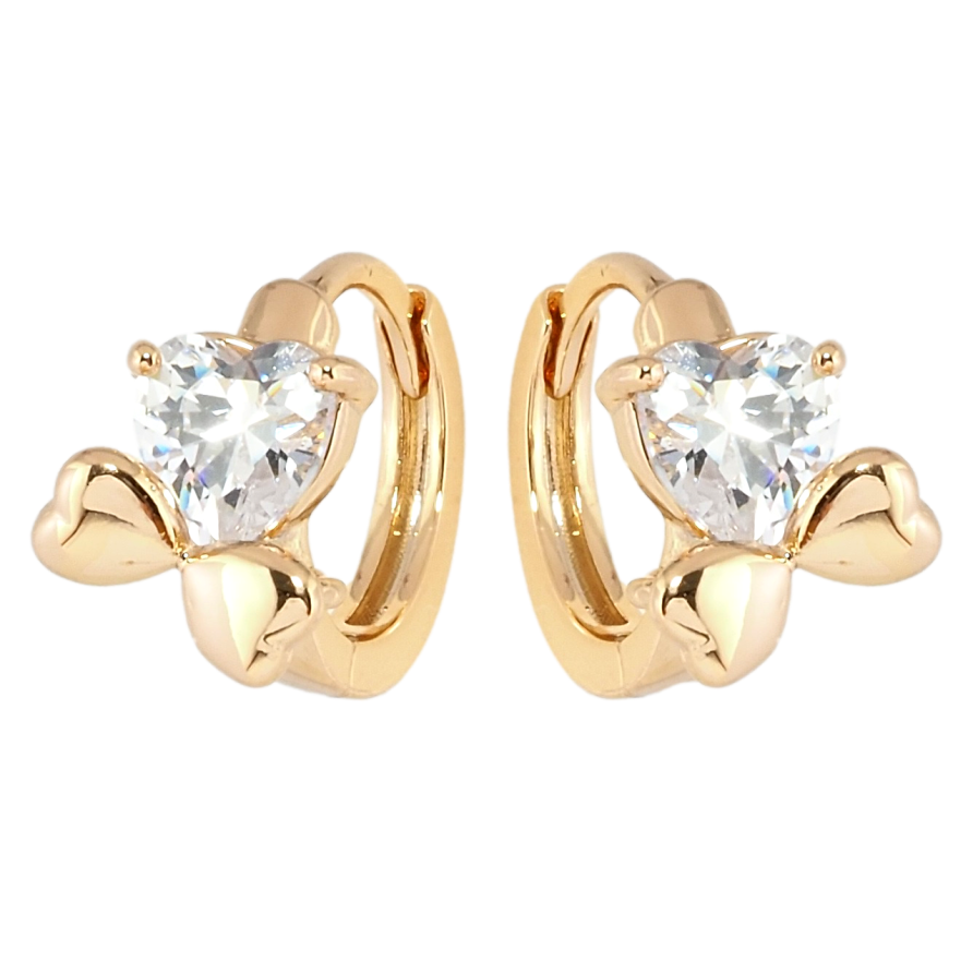 Серьги Xuping Позолота 18K колечки Кристальные сердечки с бантами фото №1 Серьги Xuping Позолота 18K колечки Кристальные сердечки с бантами фото №1