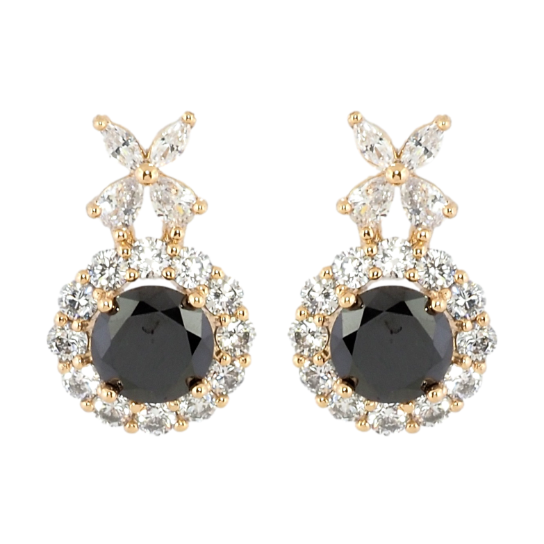 Серьги Xuping Позолота 18K пусеты Черные фианиты в обрамлении циркония фото №1 Серьги Xuping Позолота 18K пусеты Черные фианиты в обрамлении циркония фото №1