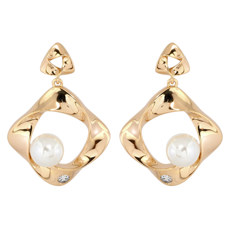Серьги Xuping Позолота 18K пусеты Ромбовые подвески с жемчужинами фото №2