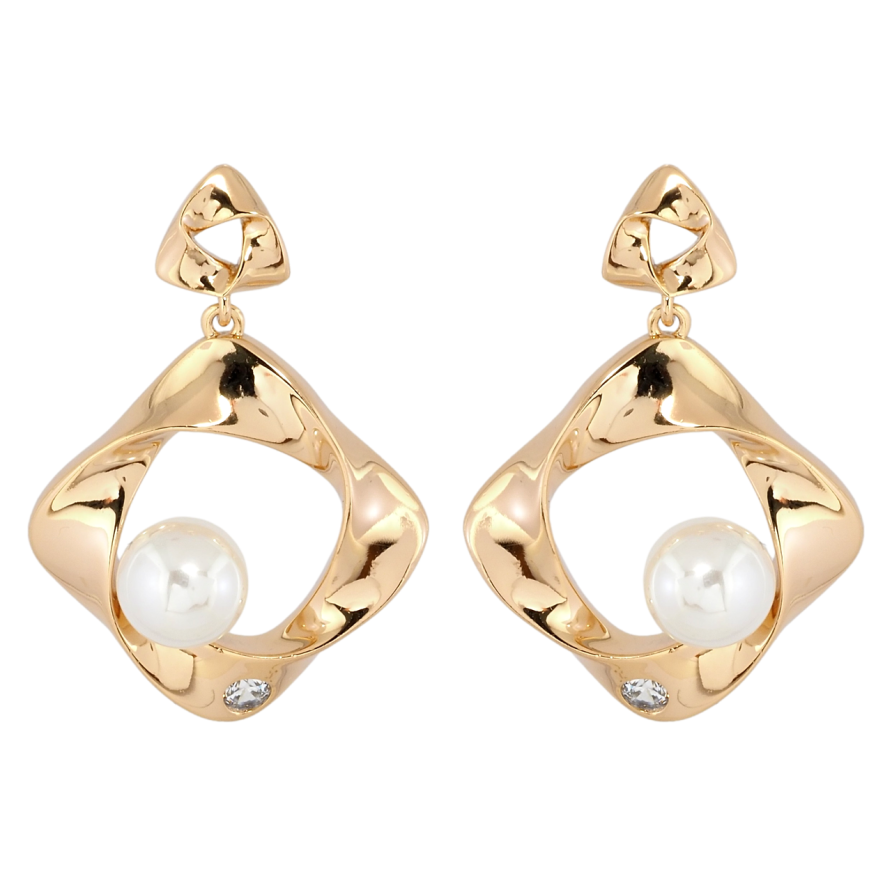 Серьги Xuping Позолота 18K пусеты Ромбовые подвески с жемчужинами фото №1
