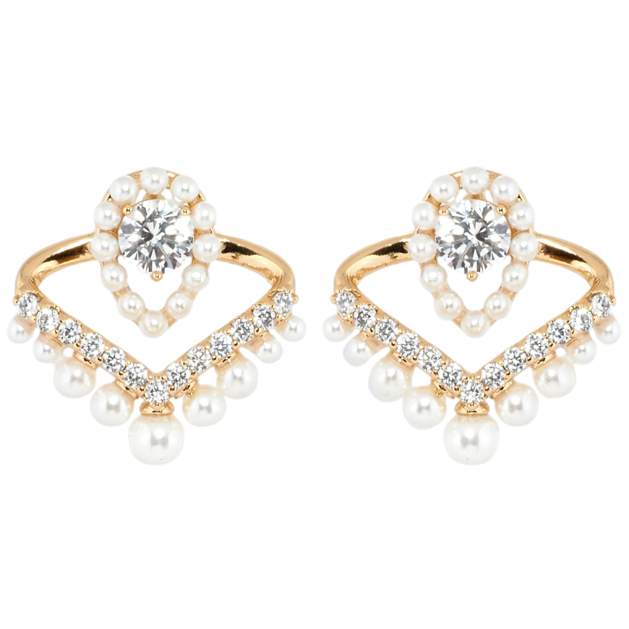 Серьги Xuping Позолота 18K пусеты Декоративные с цирконием и жемчужинами фото №1 Серьги Xuping Позолота 18K пусеты Декоративные с цирконием и жемчужинами фото №1