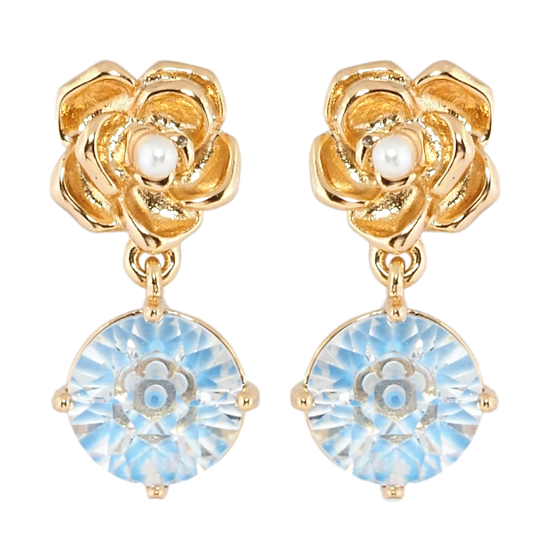Сережки Xuping Позолота 18K пусети Квіточки з підвісками декоративний блакитний кристал фото №1 Сережки Xuping Позолота 18K пусети Квіточки з підвісками декоративний блакитний кристал фото №1