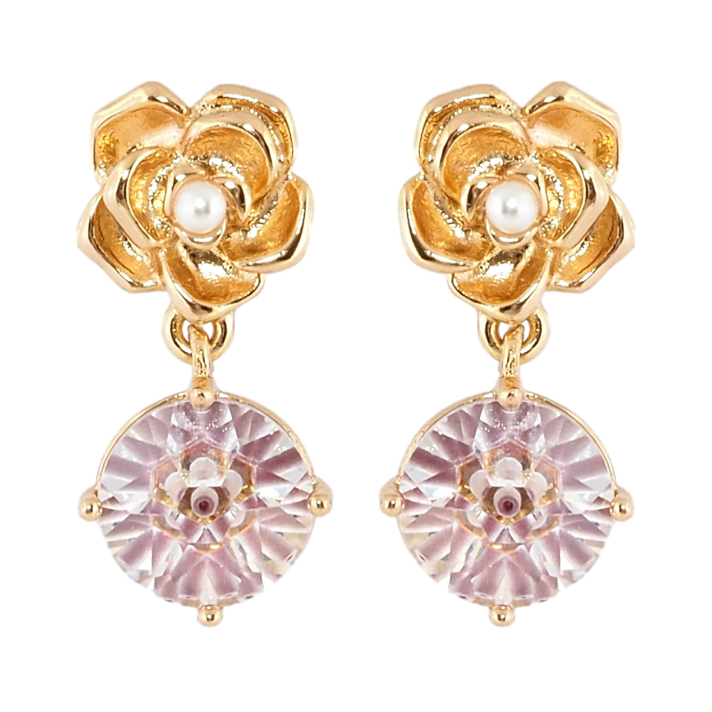 Серьги Xuping Позолота 18K пусеты Цветочки с подвесками декоративный розовый кристалл фото №1 Серьги Xuping Позолота 18K пусеты Цветочки с подвесками декоративный розовый кристалл фото №1