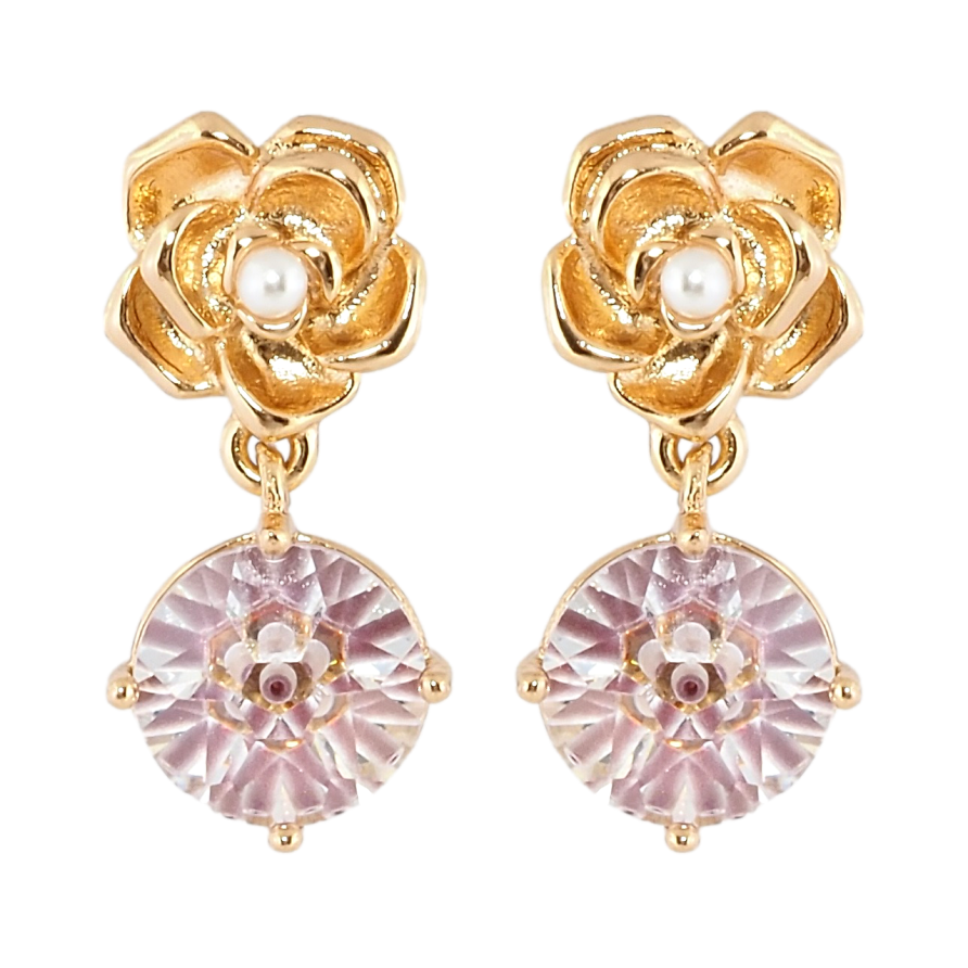 Серьги Xuping Позолота 18K пусеты Цветочки с подвесками декоративный розовый кристалл фото №1 Серьги Xuping Позолота 18K пусеты Цветочки с подвесками декоративный розовый кристалл фото №1