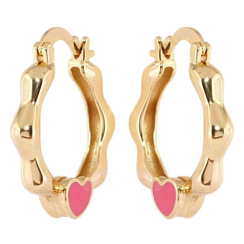 Сережки Xuping Позолота 18K замок-шпилька Фігурні кільця з рожевими серцями емаллю ø 2.4см фото №3 Сережки Xuping Позолота 18K замок-шпилька Фігурні кільця з рожевими серцями емаллю ø 2.4см фото №3