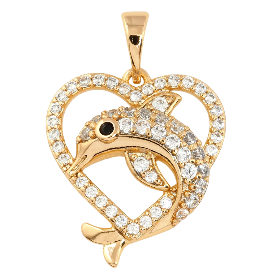 Кулон Xuping Позолота 18K Серце з дельфіном для ланцюжка до 5мм фото №1 Кулон Xuping Позолота 18K Серце з дельфіном для ланцюжка до 5мм фото №1