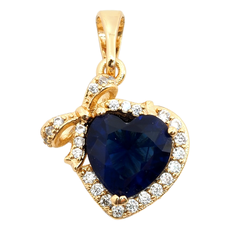 Кулон Xuping Позолота 18K Синее кристальное сердце с бантом для цепочки до 5мм фото №9