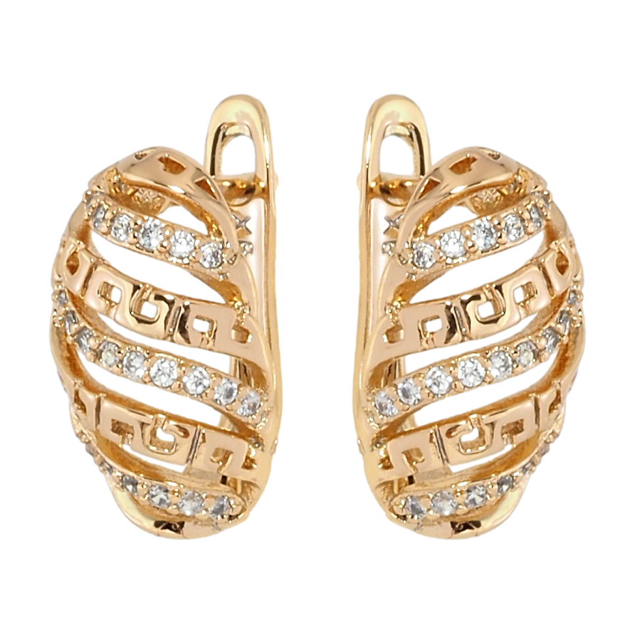 Серьги Xuping Позолота 18K английский замок Резные овалы с цирконием фото №1 Серьги Xuping Позолота 18K английский замок Резные овалы с цирконием фото №1