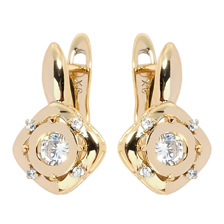 Сережки Xuping Позолота 18K англійський замок Ромби з цирконієм фото №3 Сережки Xuping Позолота 18K англійський замок Ромби з цирконієм фото №3