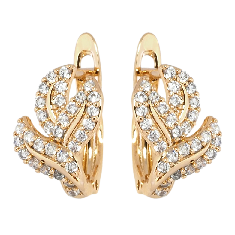 Сережки Xuping Позолота 18K англійський замок Листочки з цирконієм фото №7 Сережки Xuping Позолота 18K англійський замок Листочки з цирконієм фото №7