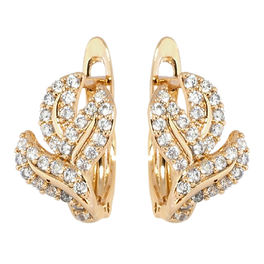 Серьги Xuping Позолота 18K английский замок Листики с цирконием фото №1 Серьги Xuping Позолота 18K английский замок Листики с цирконием фото №1
