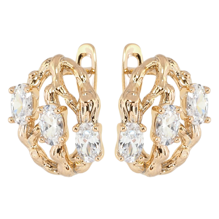 Серьги Xuping Позолота 18K английский замок Три фианита фото №16 Серьги Xuping Позолота 18K английский замок Три фианита фото №16