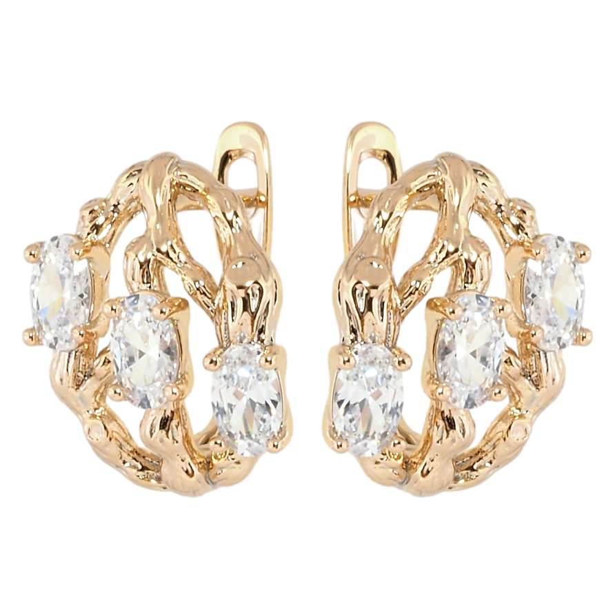 Серьги Xuping Позолота 18K английский замок Три фианита фото №1
