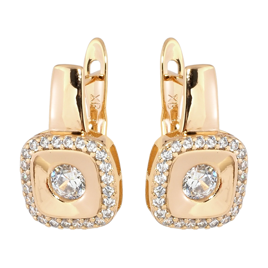 Серьги Xuping Позолота 18K английский замок Квадраты с цирконием фото №1 Серьги Xuping Позолота 18K английский замок Квадраты с цирконием фото №1