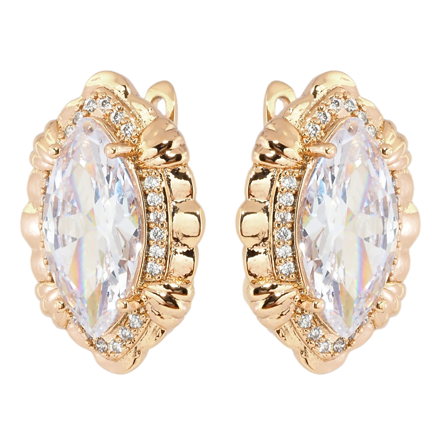 Серьги Xuping Позолота 18K английский замок Фианиты в декоративной оправе фото №1 Серьги Xuping Позолота 18K английский замок Фианиты в декоративной оправе фото №1