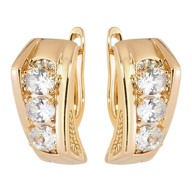Серьги Xuping Позолота 18K английский замок Три фианита фото №16 Серьги Xuping Позолота 18K английский замок Три фианита фото №16