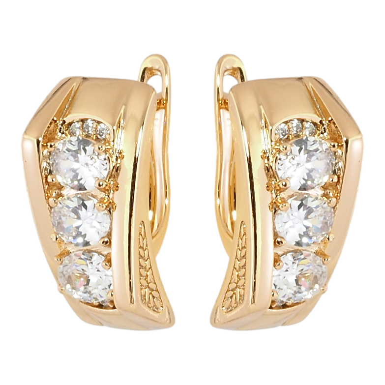 Серьги Xuping Позолота 18K английский замок Три фианита фото №2 Серьги Xuping Позолота 18K английский замок Три фианита фото №2