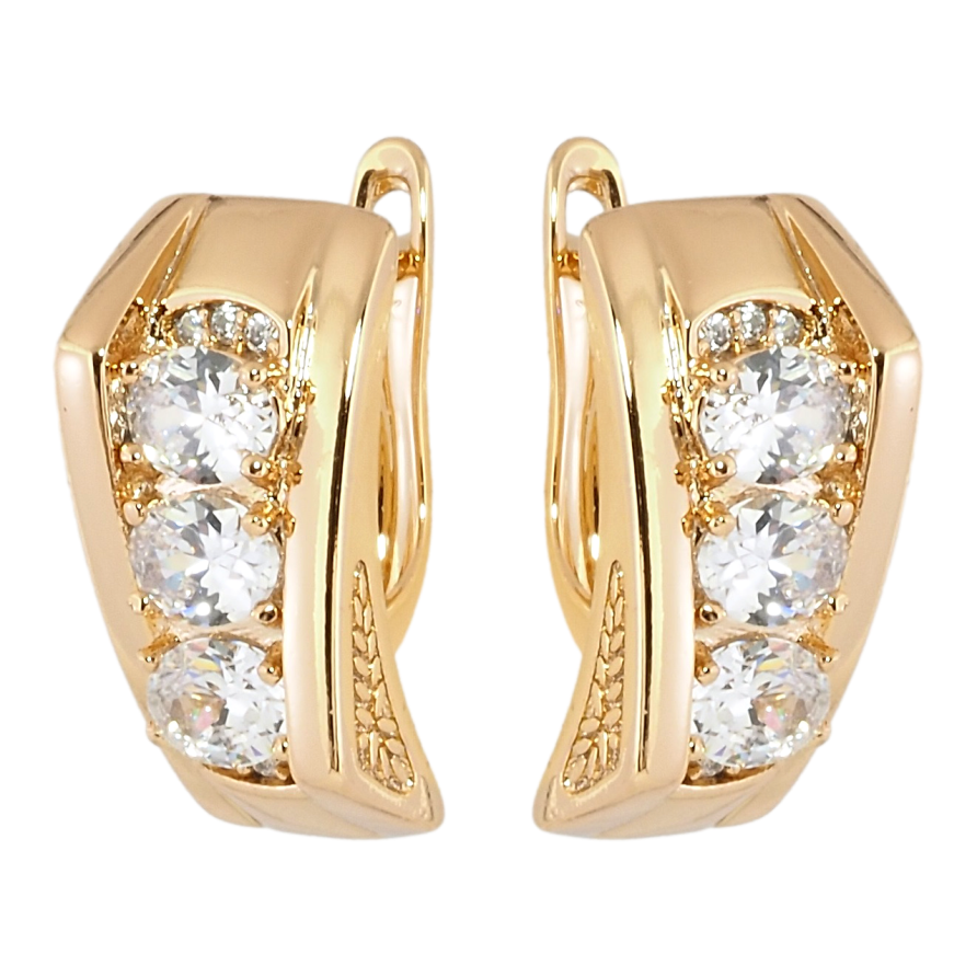 Серьги Xuping Позолота 18K английский замок Три фианита фото №1 Серьги Xuping Позолота 18K английский замок Три фианита фото №1