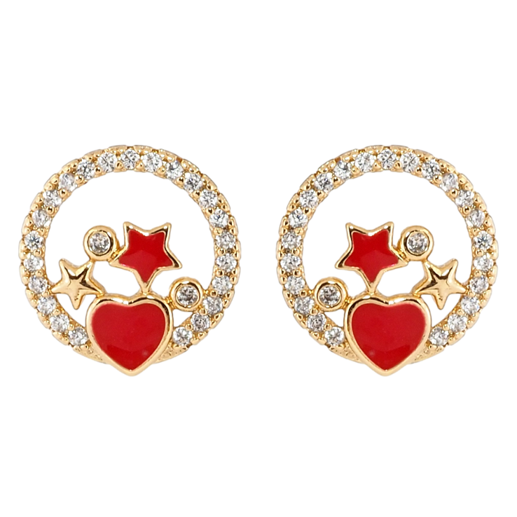 Серьги Xuping Позолота 18K пусеты Звезды в колечках циркония с красной эмалью фото №12 Серьги Xuping Позолота 18K пусеты Звезды в колечках циркония с красной эмалью фото №12