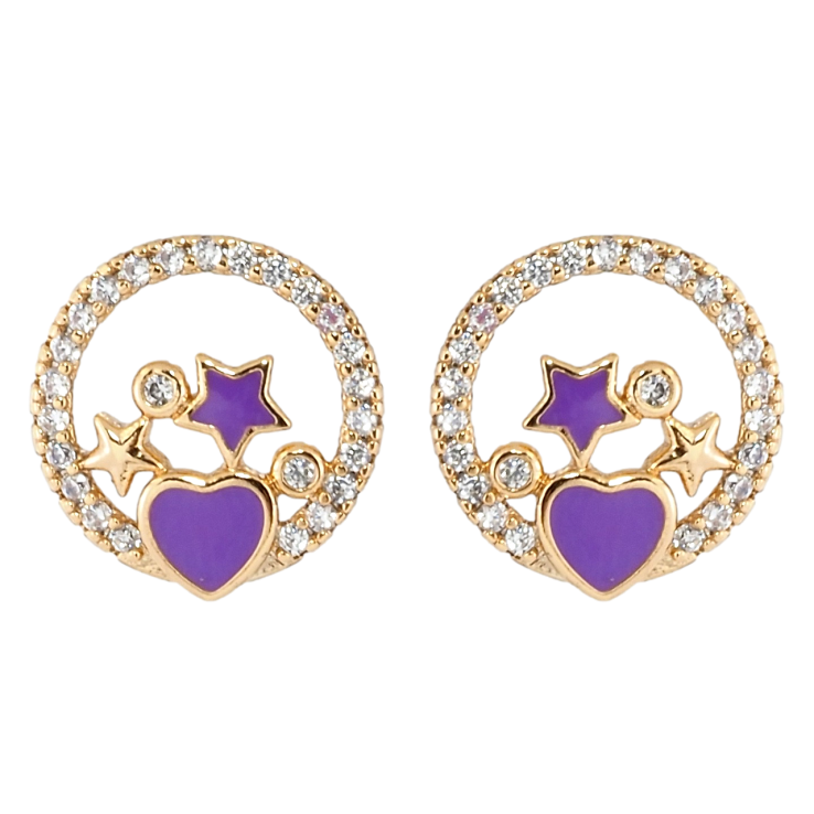 Серьги Xuping Позолота 18K пусеты Звезды в колечках циркония с сиреневой эмалью фото №11 Серьги Xuping Позолота 18K пусеты Звезды в колечках циркония с сиреневой эмалью фото №11