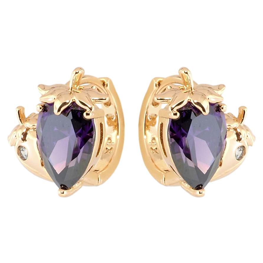 Сережки Xuping Позолота 18K колечка Бузкові кришталеві полунички фото №1