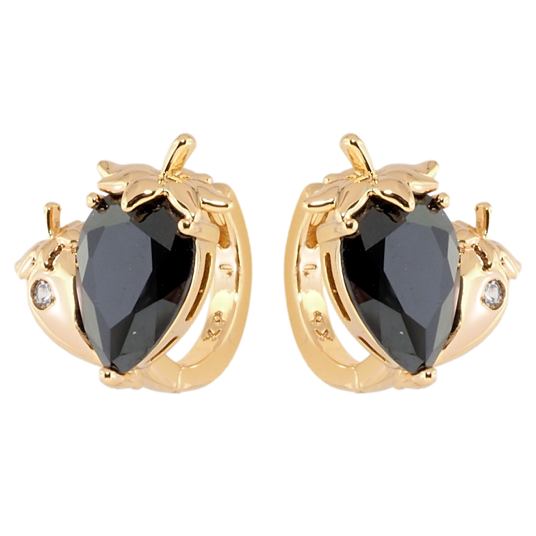 Сережки Xuping Позолота 18K колечка Чорні кришталеві полунички фото №4 Сережки Xuping Позолота 18K колечка Чорні кришталеві полунички фото №4
