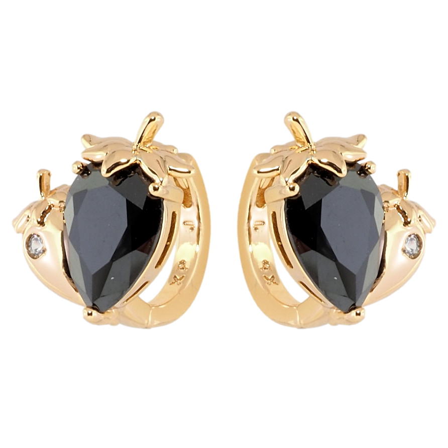 Серьги Xuping Позолота 18K колечки Черные кристальные клубнички фото №1 Серьги Xuping Позолота 18K колечки Черные кристальные клубнички фото №1