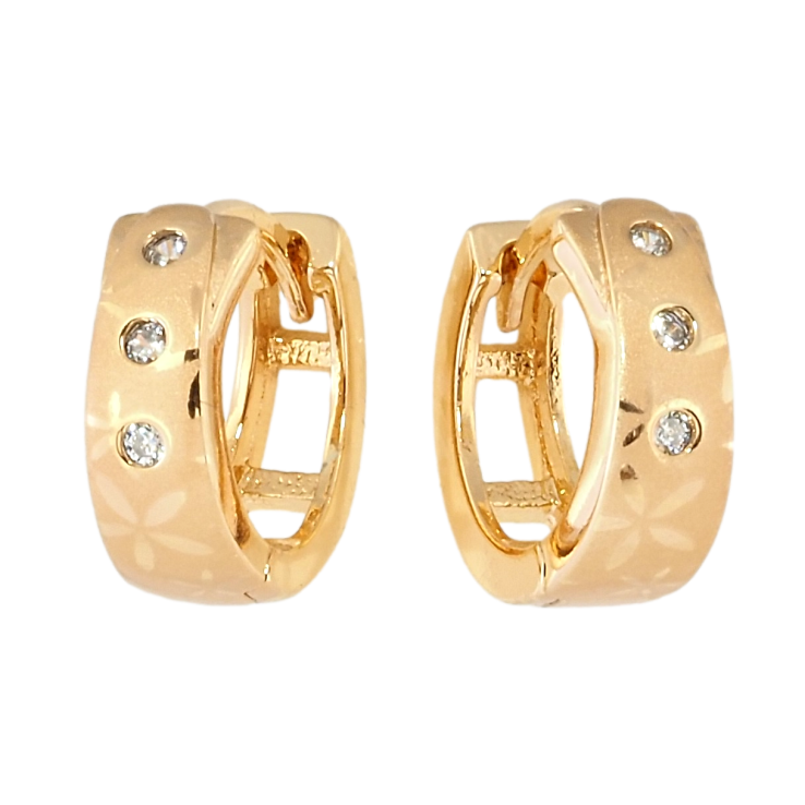 Серьги Xuping Позолота 18K колечки Три кристалла с цветочным орнаментом напылением фото №8