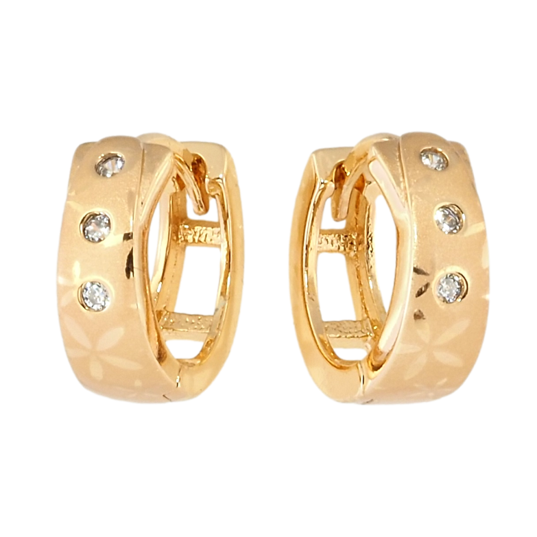 Серьги Xuping Позолота 18K колечки Три кристалла с цветочным орнаментом напылением фото №19