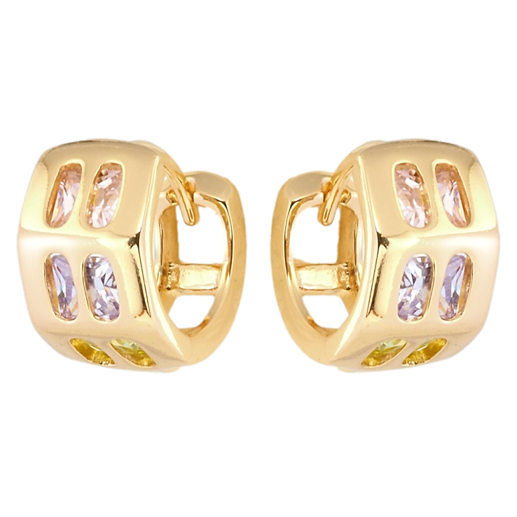 Сережки Xuping Позолота 18K колечка Широкі із вставками кольорового цирконію фото №5