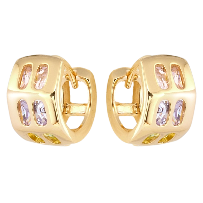 Сережки Xuping Позолота 18K колечка Широкі із вставками кольорового цирконію фото №12 Сережки Xuping Позолота 18K колечка Широкі із вставками кольорового цирконію фото №12