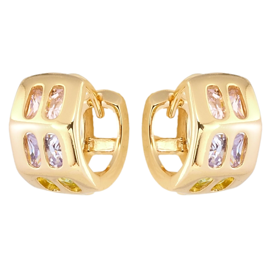 Сережки Xuping Позолота 18K колечка Широкі із вставками кольорового цирконію фото №1 Сережки Xuping Позолота 18K колечка Широкі із вставками кольорового цирконію фото №1