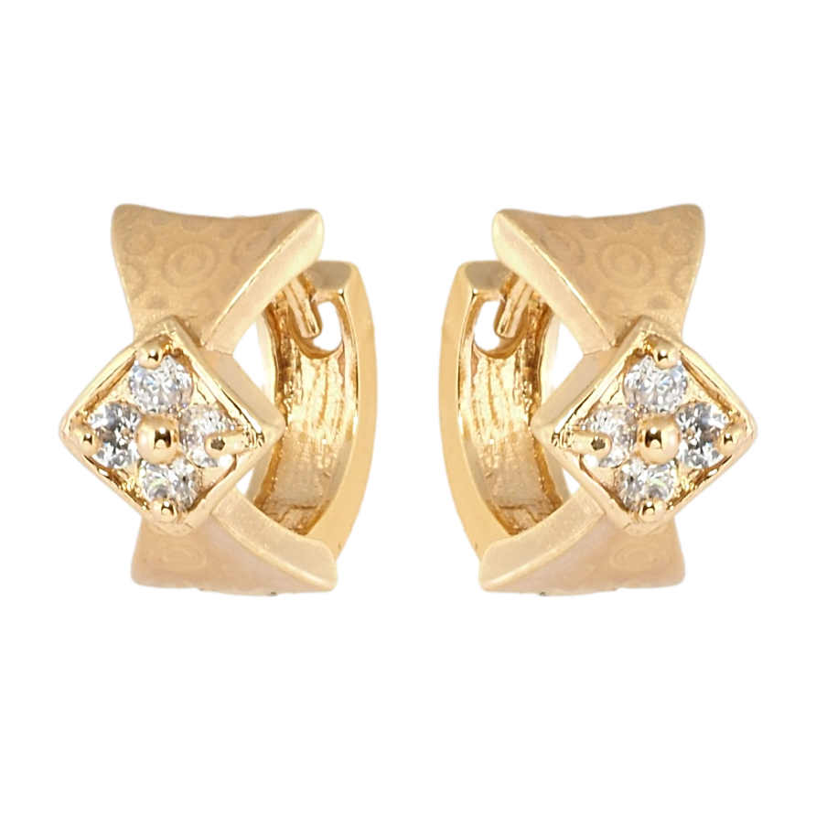 Серьги Xuping Позолота 18K колечки Фигурные с цирконием и узором напылением фото №1 Серьги Xuping Позолота 18K колечки Фигурные с цирконием и узором напылением фото №1
