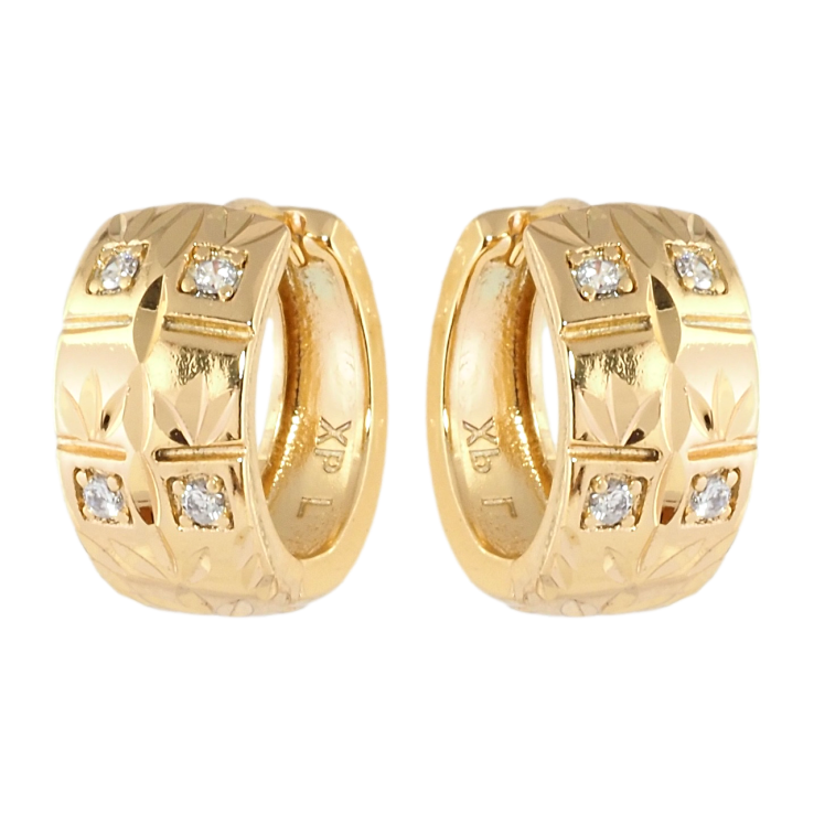 Сережки Xuping Позолота 18K колечка Вставки цирконію та візерунок насічками фото №9 Сережки Xuping Позолота 18K колечка Вставки цирконію та візерунок насічками фото №9